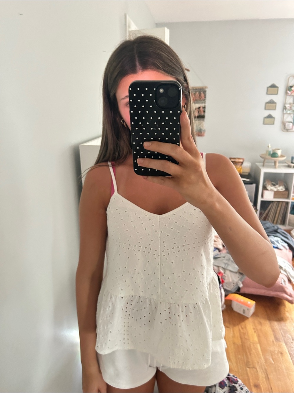 White Eyelet Peplum Camisole Top - Women